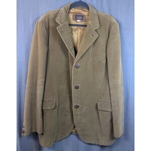 Vintage Cortefiel Corduroy Jacket Leather Trim Sz L/44 Made In Spain Mustered